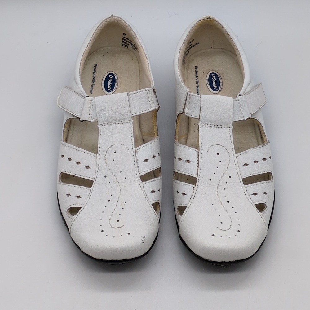 Dr. Scholl's Shoes Womens White 8 Wide Leather T Strap Loafer Walking Hook Loop - Picture 10 of 12